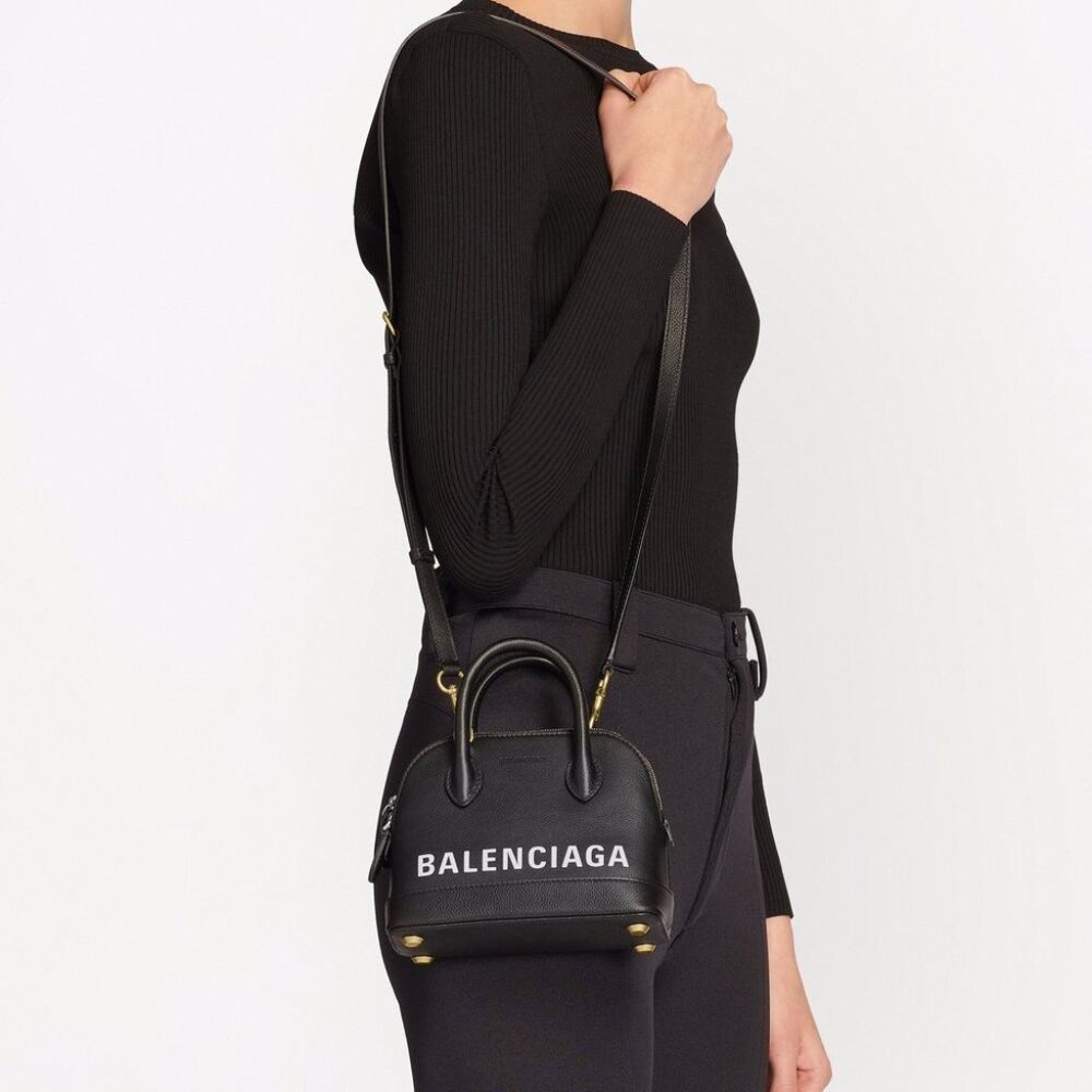 Balenciaga Ville Xxs Logo Pebbled Leather Top-handle Bag